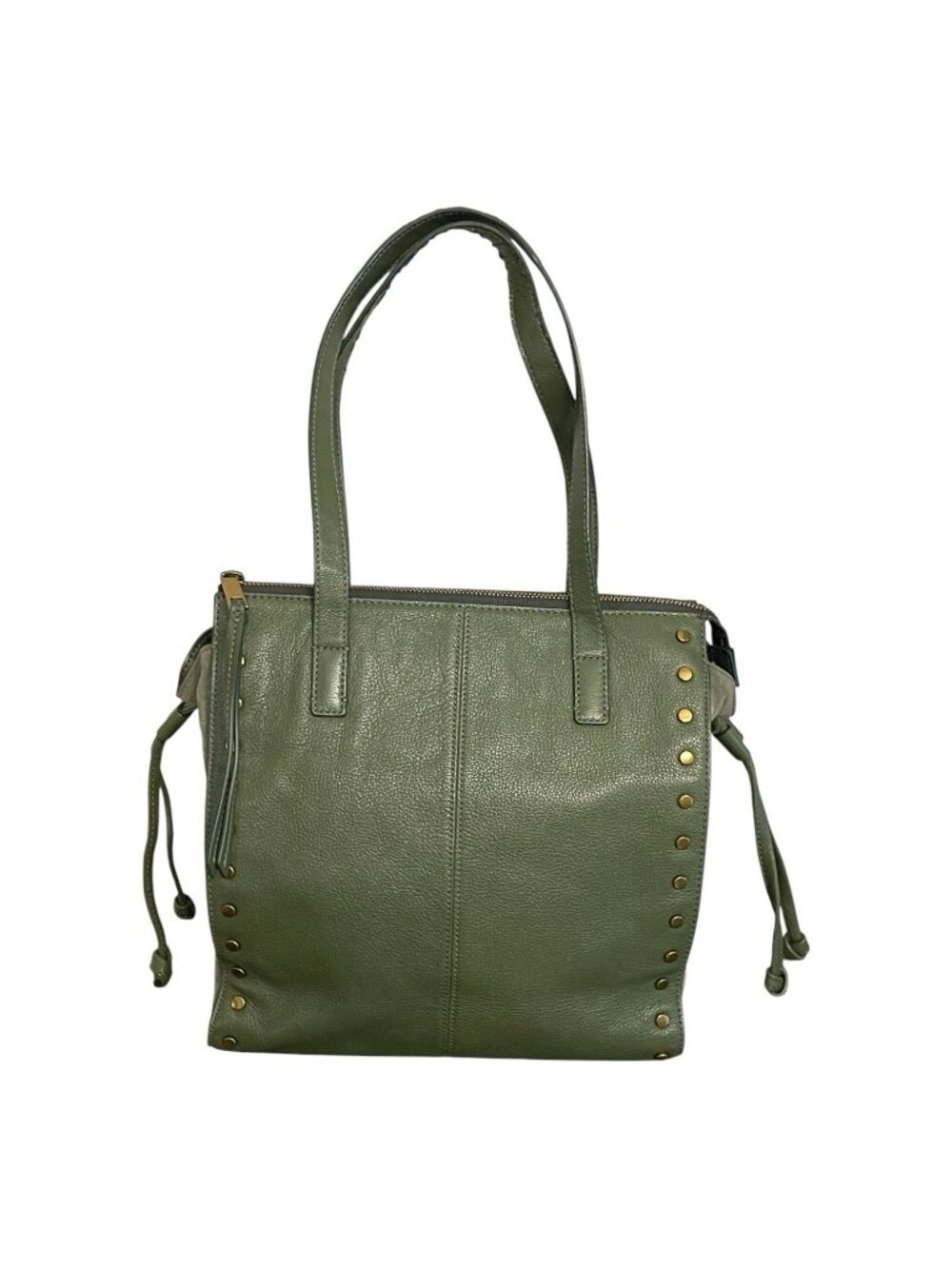 Fossil Brooklyn Green Cow Hide Leather Tote Bag Purse Studded Western Boho